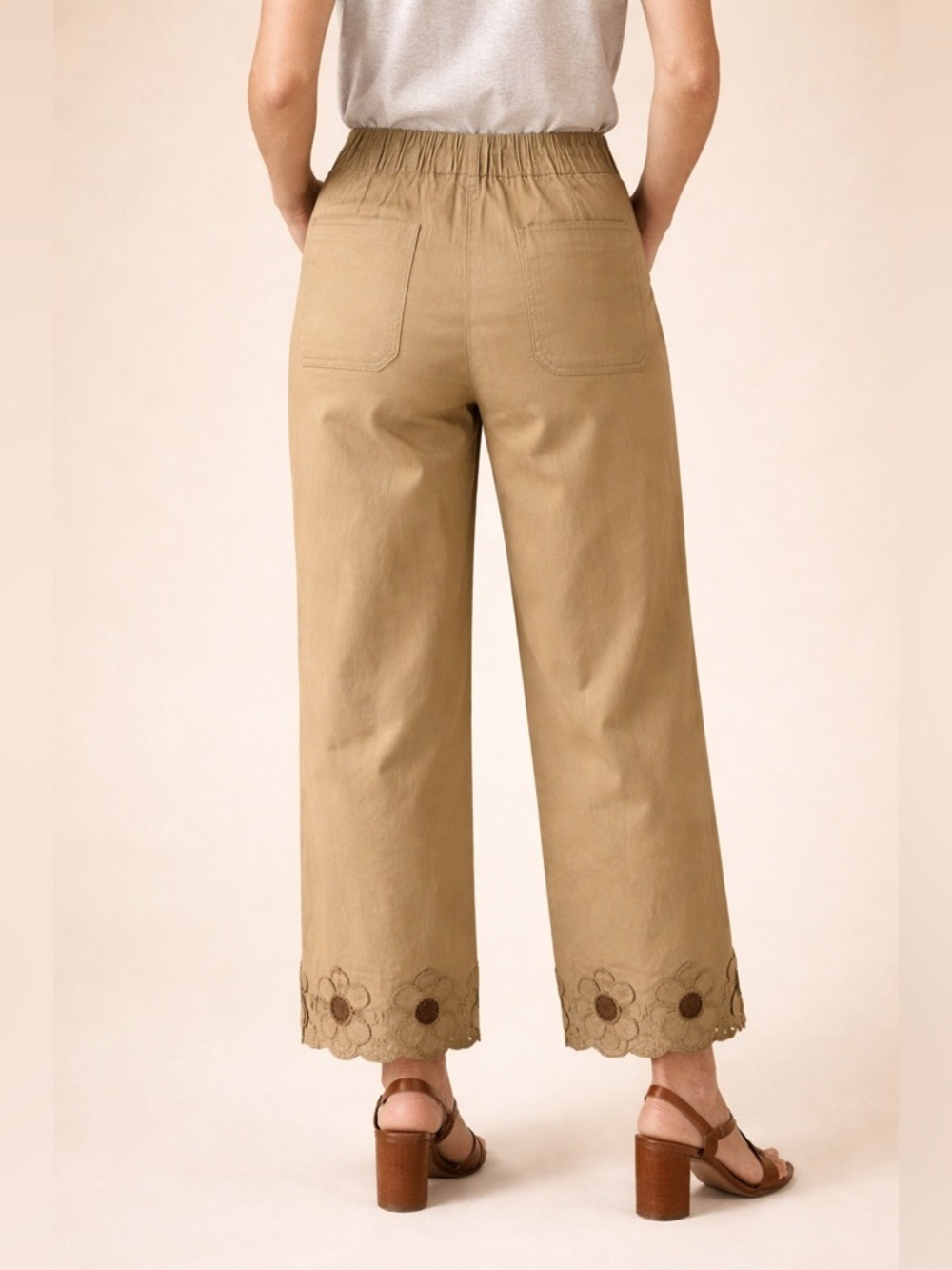 New nwt blue velvet khaki stretch embroidered hem pants S M L XL - Picture 2 of 3
